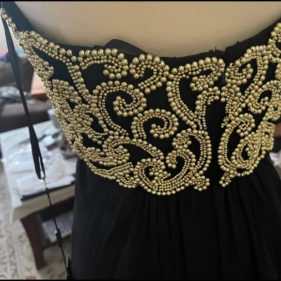 La Femme Black Chiffon Dress Good Beads - Picture 5 of 6